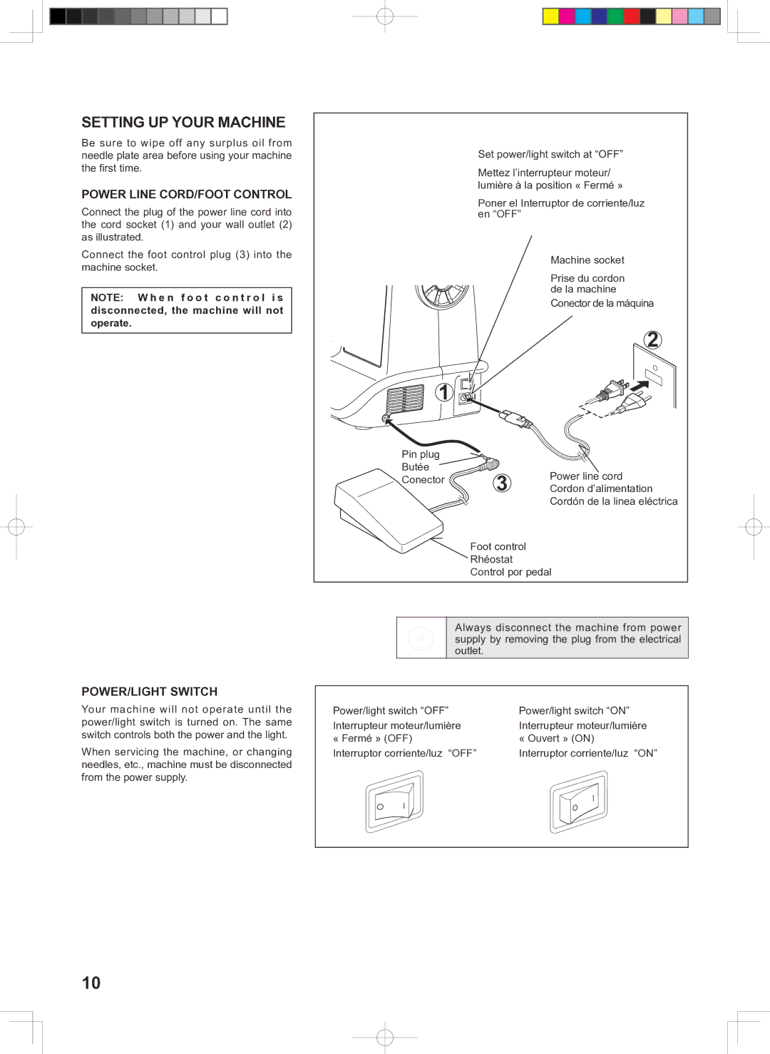 Singer 160 instruction manual Setting UP Your Machine, Power line cord/FOOT Control 