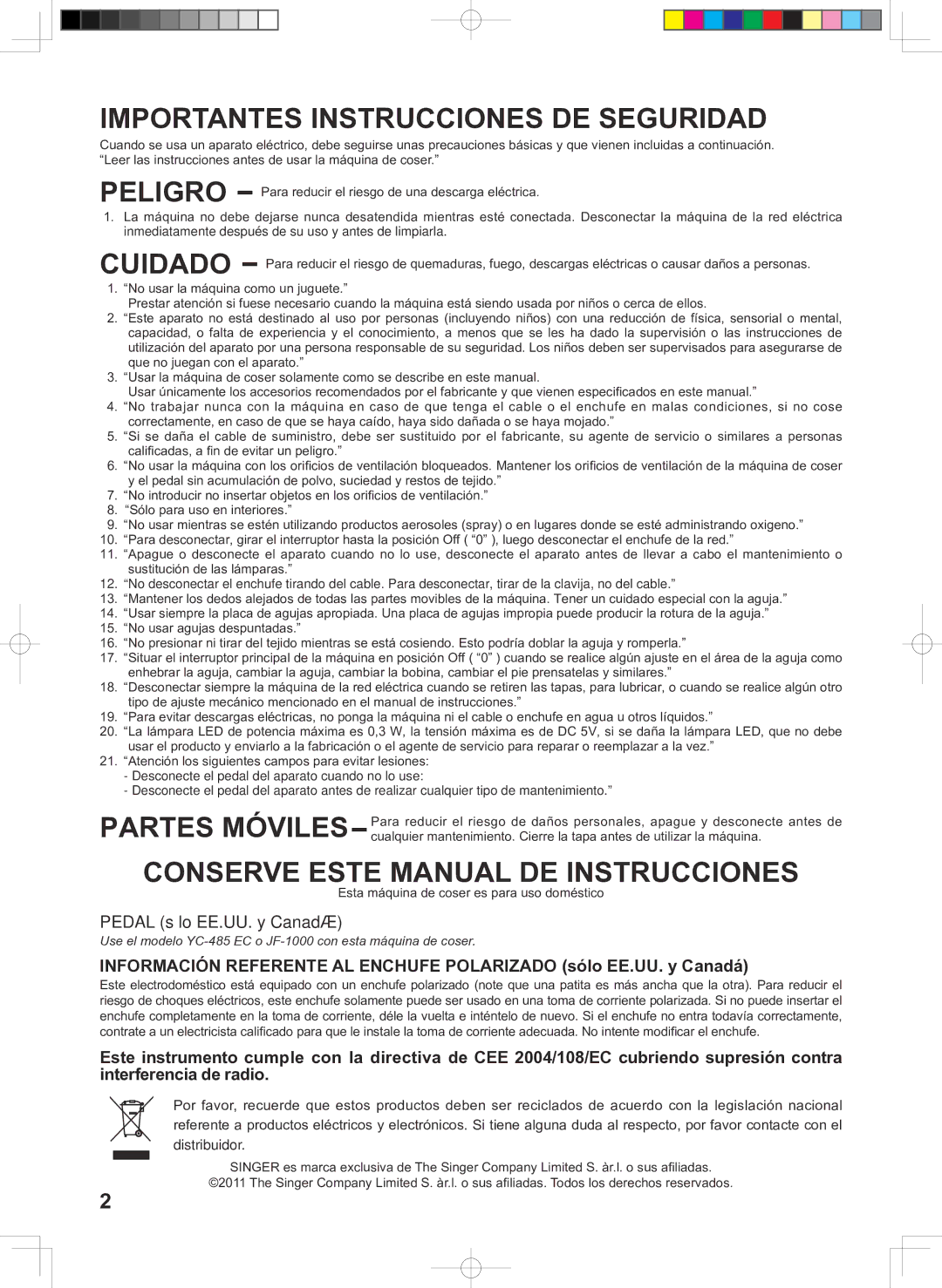 Singer 160 instruction manual Importantes Instrucciones DE Seguridad 