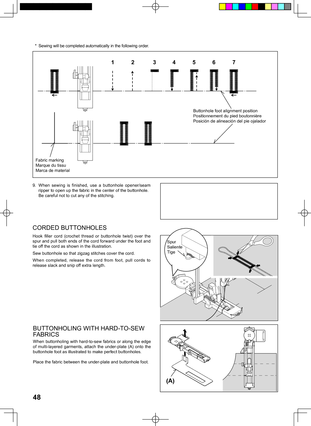 Singer 160 instruction manual Corded Buttonholes, Buttonholing with HARD-TO-SEW Fabrics 