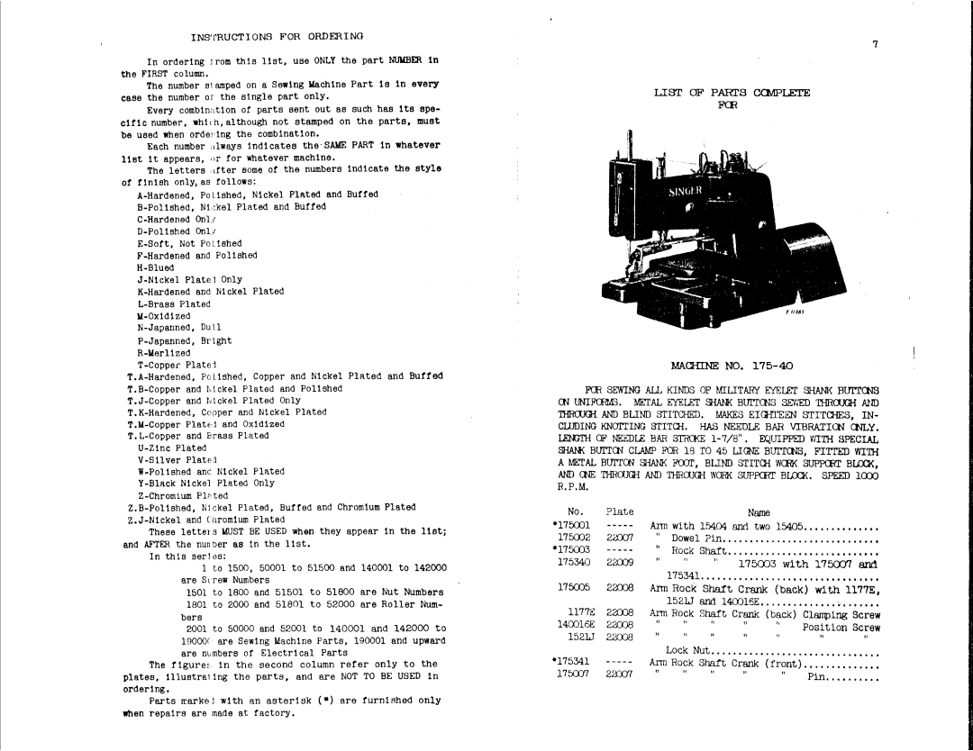 Singer 175-44, 175-40 manual 