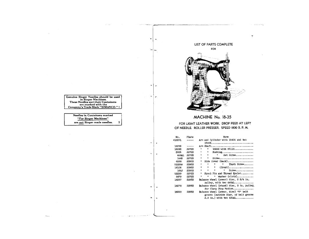 Singer 18-36, 18-35 manual 