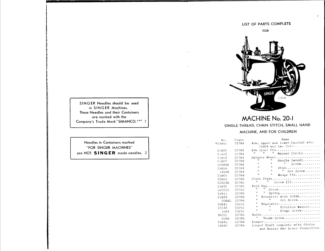 Singer 20-2 manual 