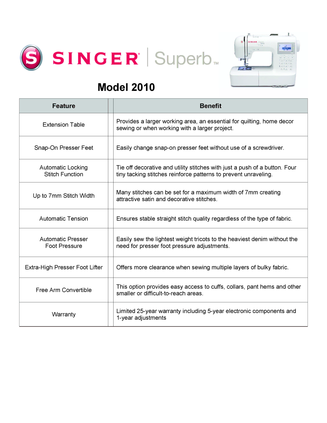 Singer 2010 manual Many stitches can be set for a maximum width of 7mm creating 