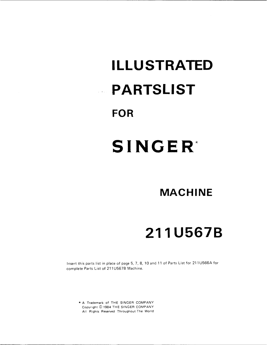 Singer 211U567B manual 