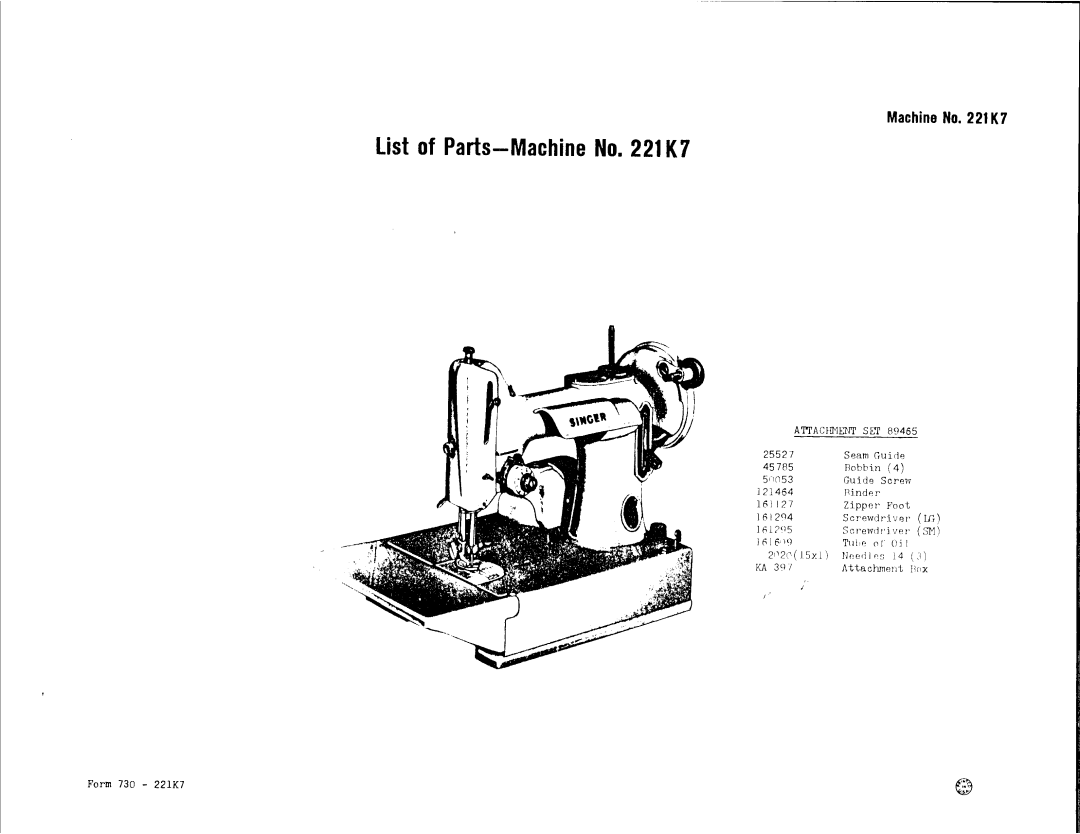 Singer 221K7 manual 