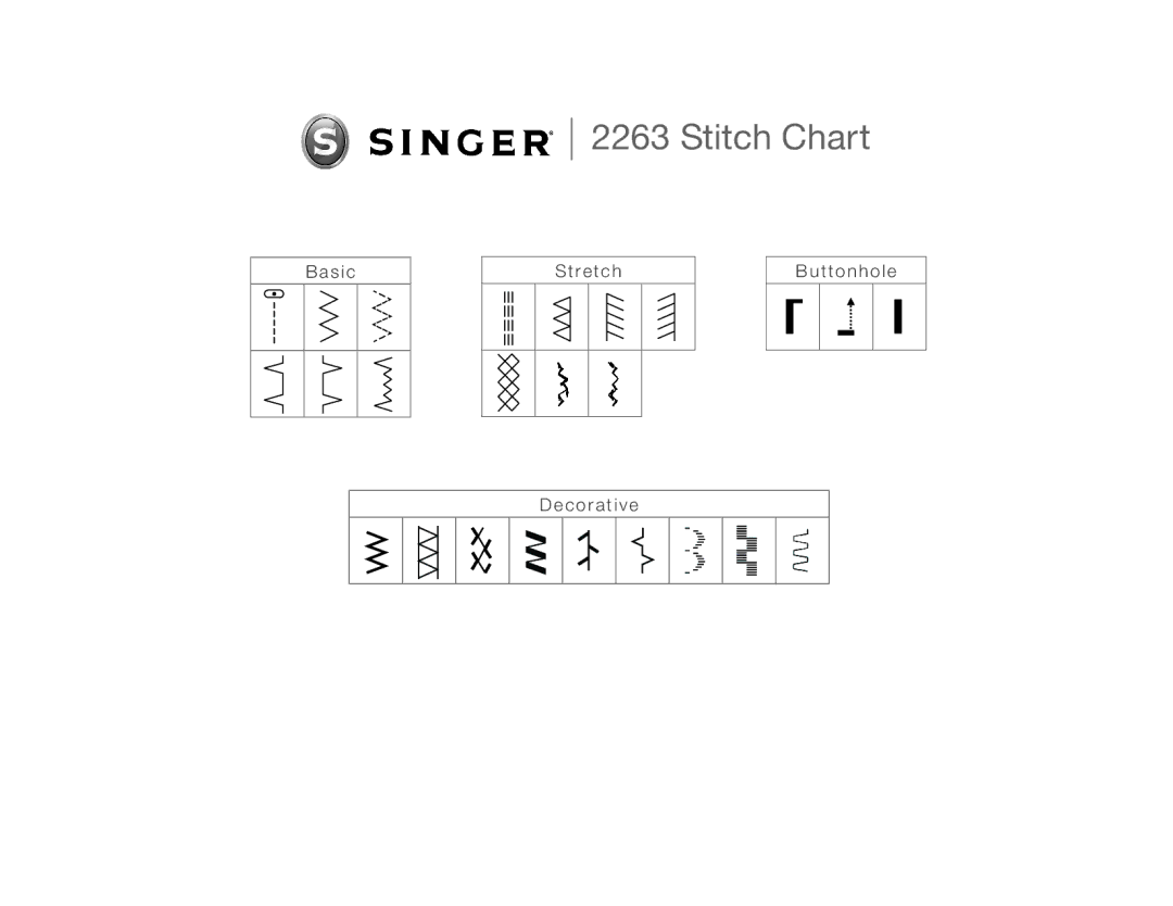 Singer 2263 warranty Stitch Chart 