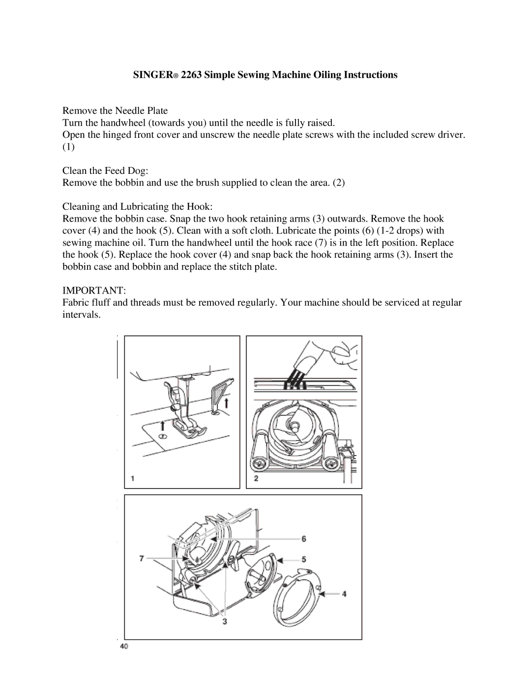 Singer manual Singer 2263 Simple Sewing Machine Oiling Instructions 