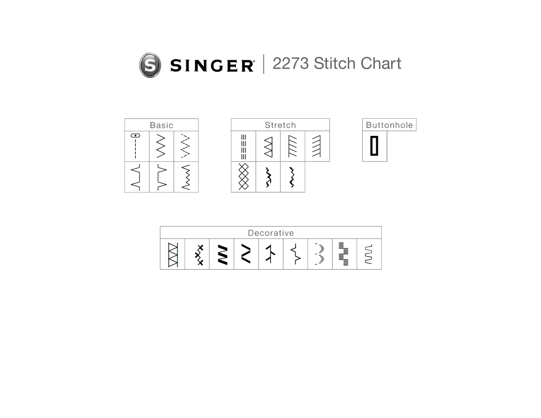 Singer 2273 quick start Stitch Chart 