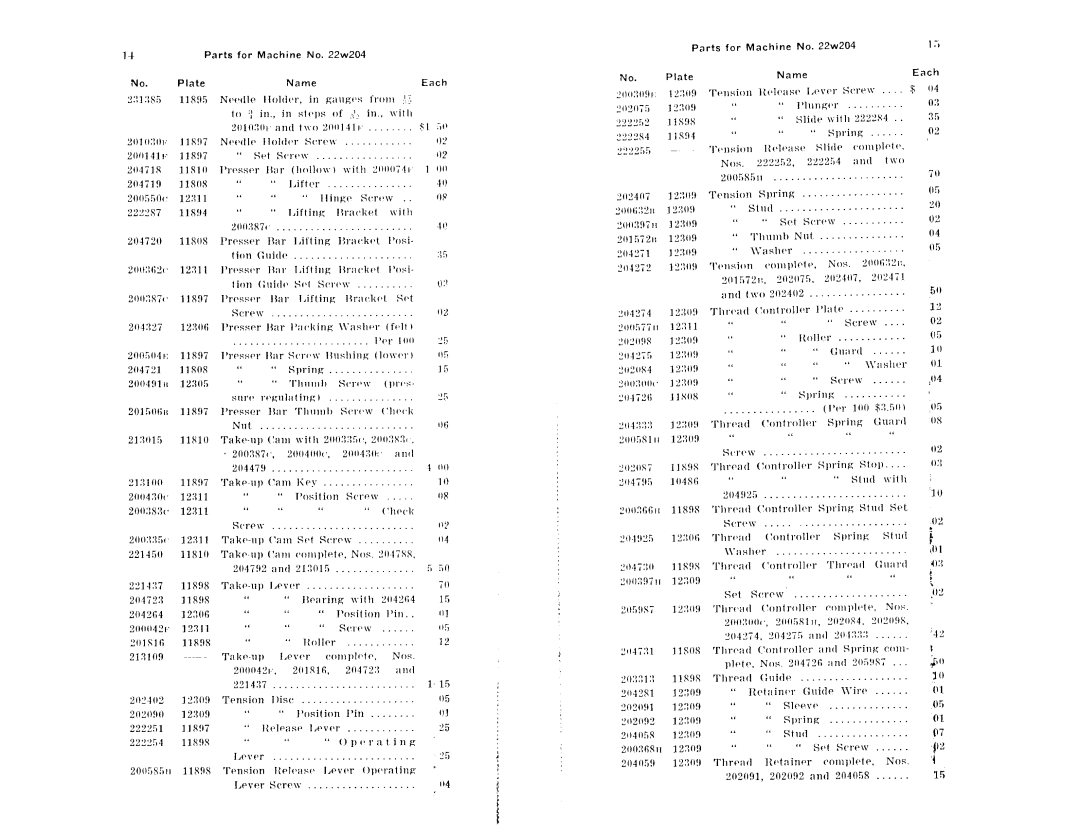 Singer 22W204 manual 