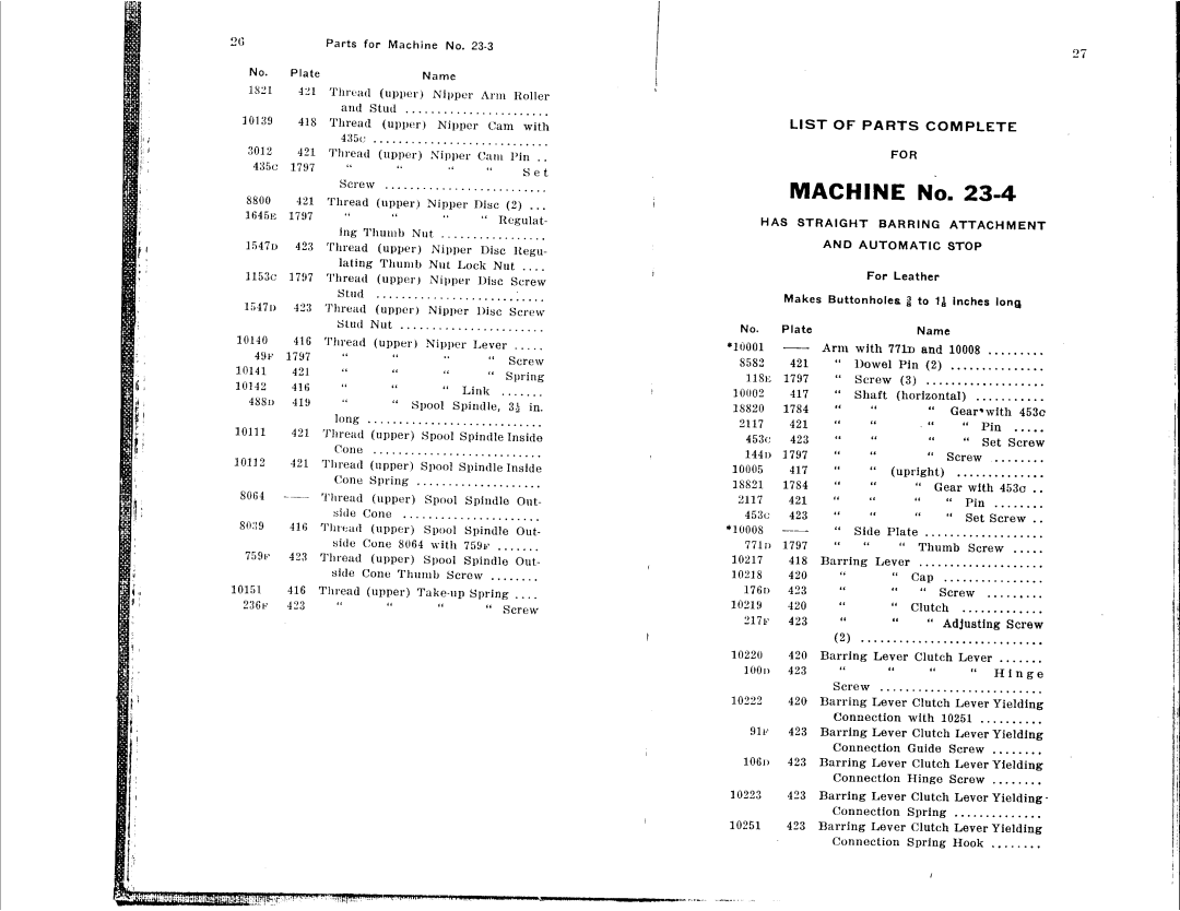 Singer 23-21, 23-16, 23-22, 23-12, 23-30, 23-4 manual 