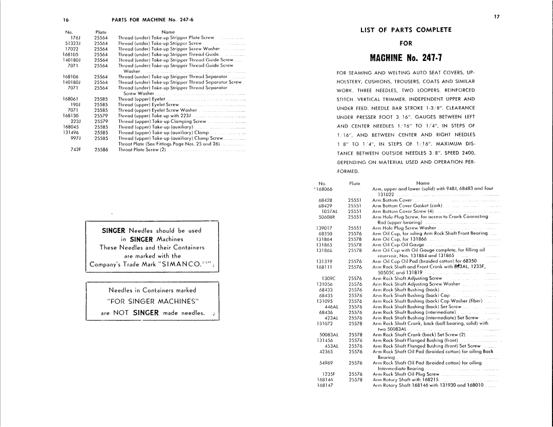 Singer 247-7, 247-6 manual 