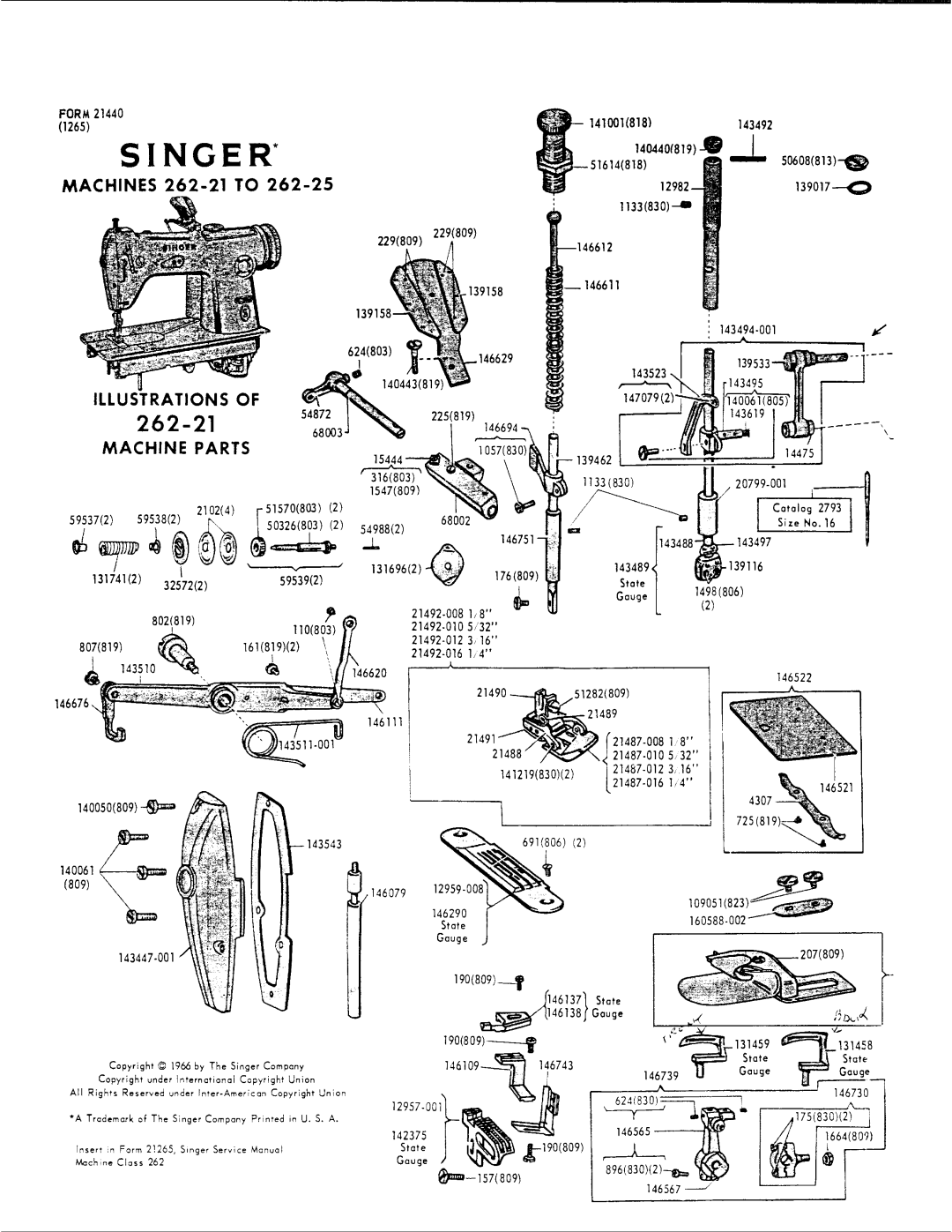 Singer 262-25, 262-22, 262-24, 262-21, 262-23 manual 