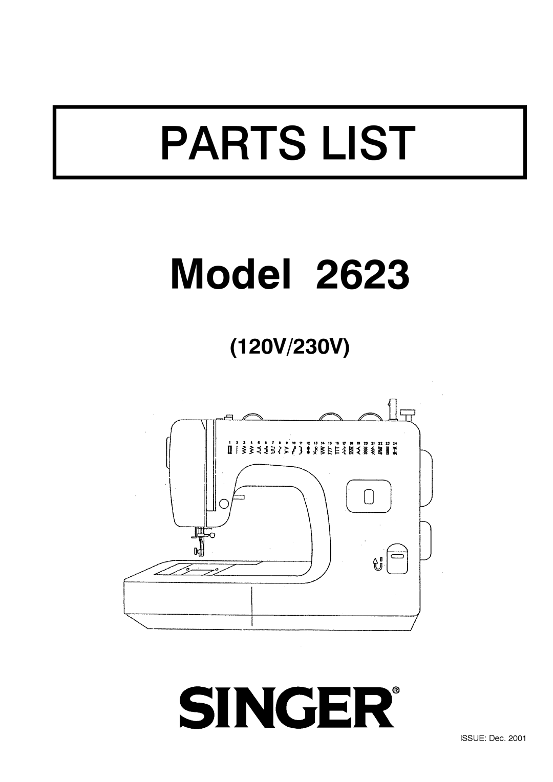 Singer 2623 manual Parts List 