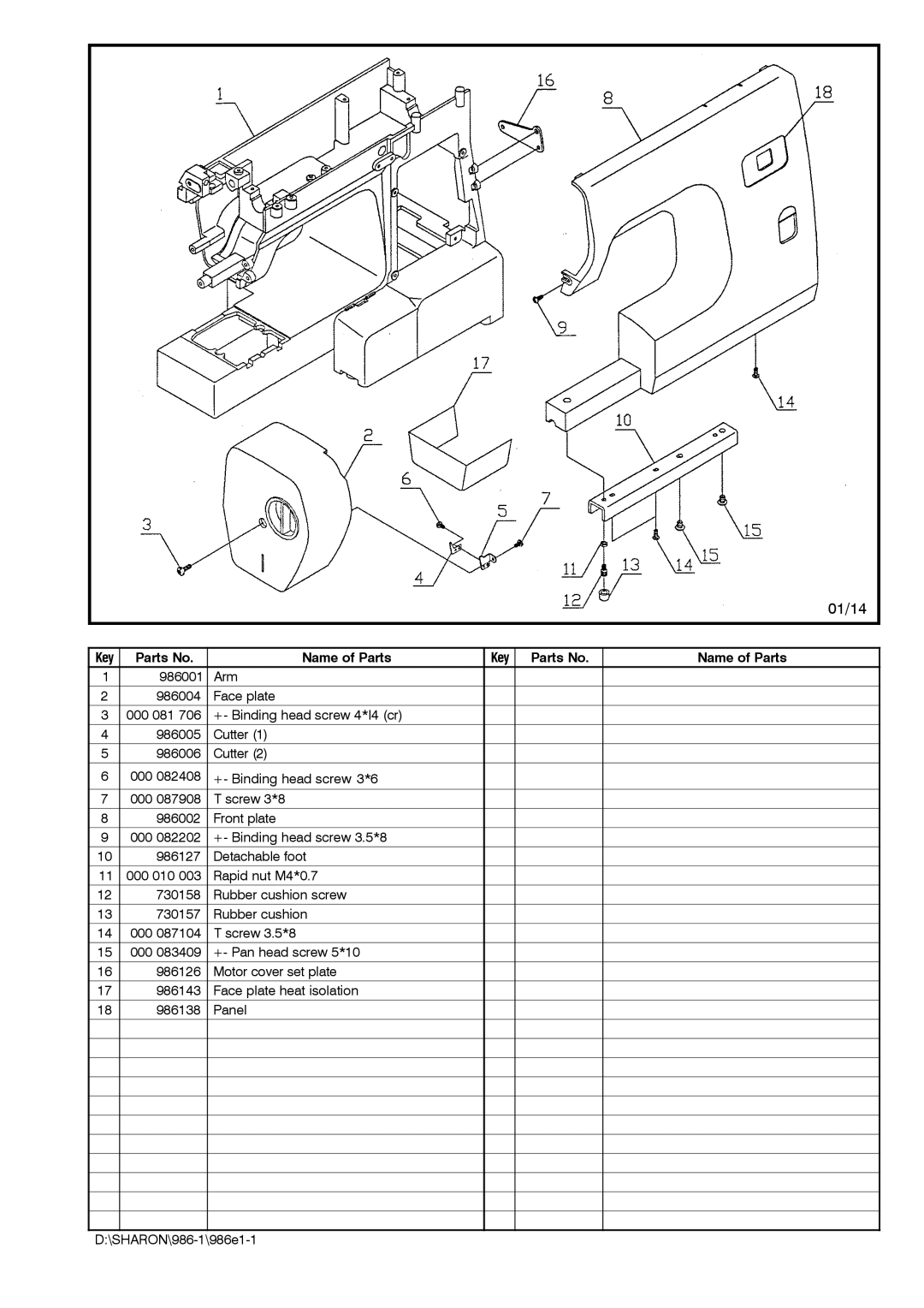 Singer 2623 manual 01/14, Parts No Name of Parts Key 