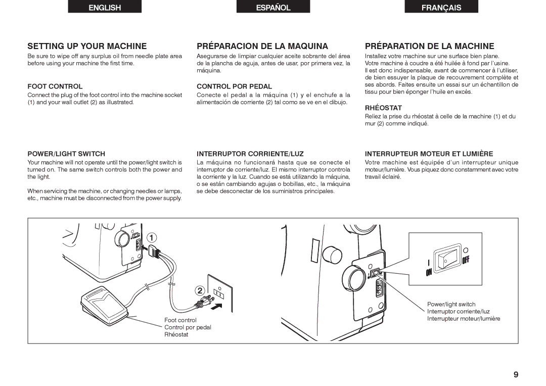 Singer 2639 instruction manual Setting UP Your Machine Préparacion DE LA Maquina, Préparation DE LA Machine 