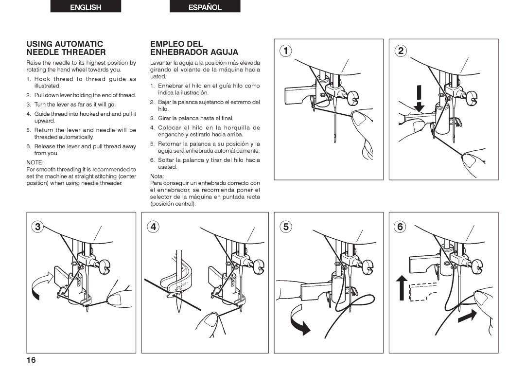 Singer 2639 instruction manual Using Automatic Needle Threader, Empleo DEL Enhebrador Aguja 