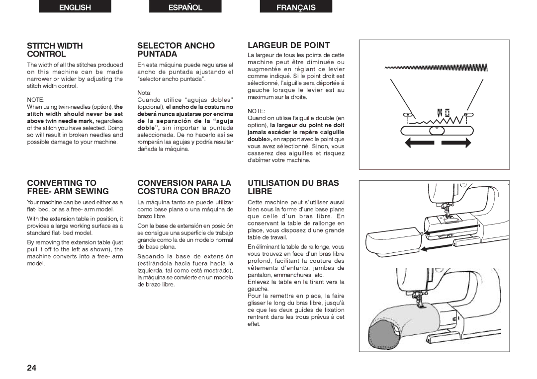 Singer 2639 Stitch Width Control, Selector Ancho Puntada, Largeur DE Point, Converting to FREE- ARM Sewing 