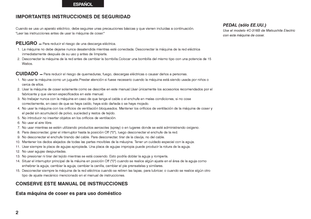 Singer 2639 instruction manual Importantes Instrucciones DE Seguridad, Conserve Este Manual DE Instrucciones 