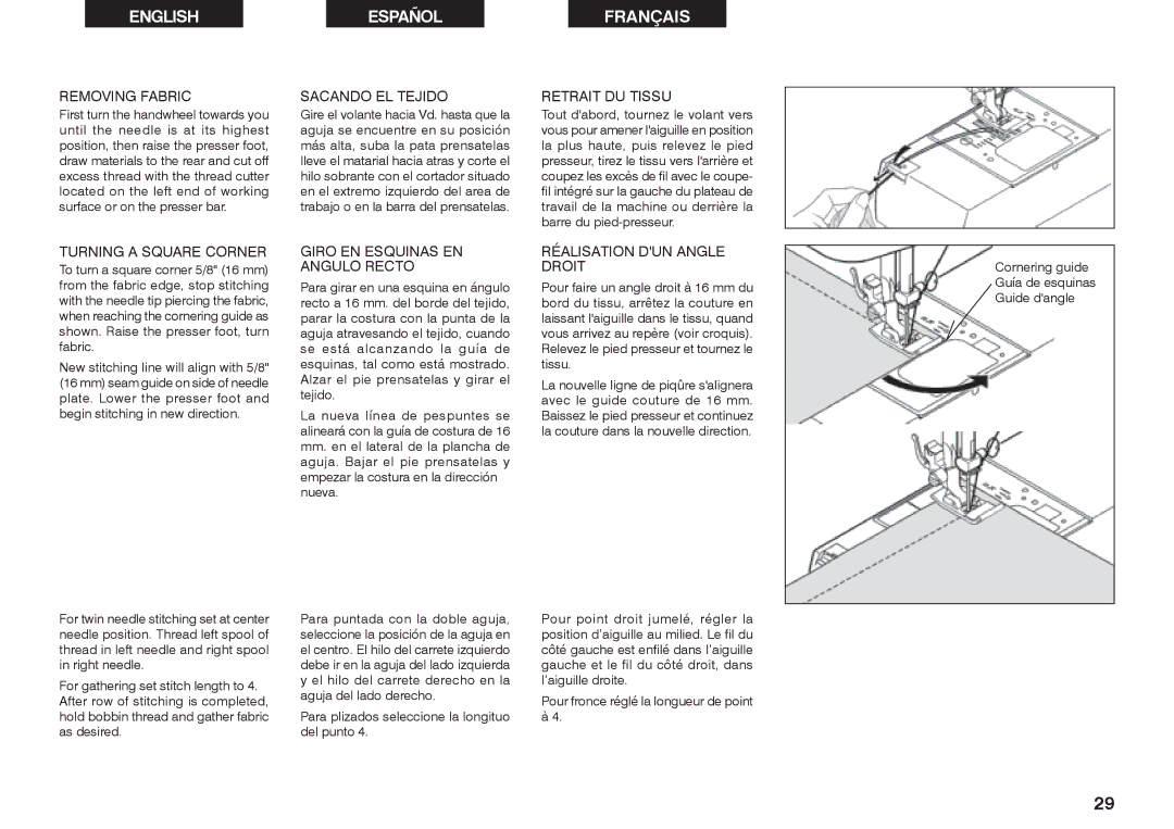 Singer 2639 Removing Fabric, Turning a Square Corner, Sacando EL Tejido, Giro EN Esquinas EN Angulo Recto 