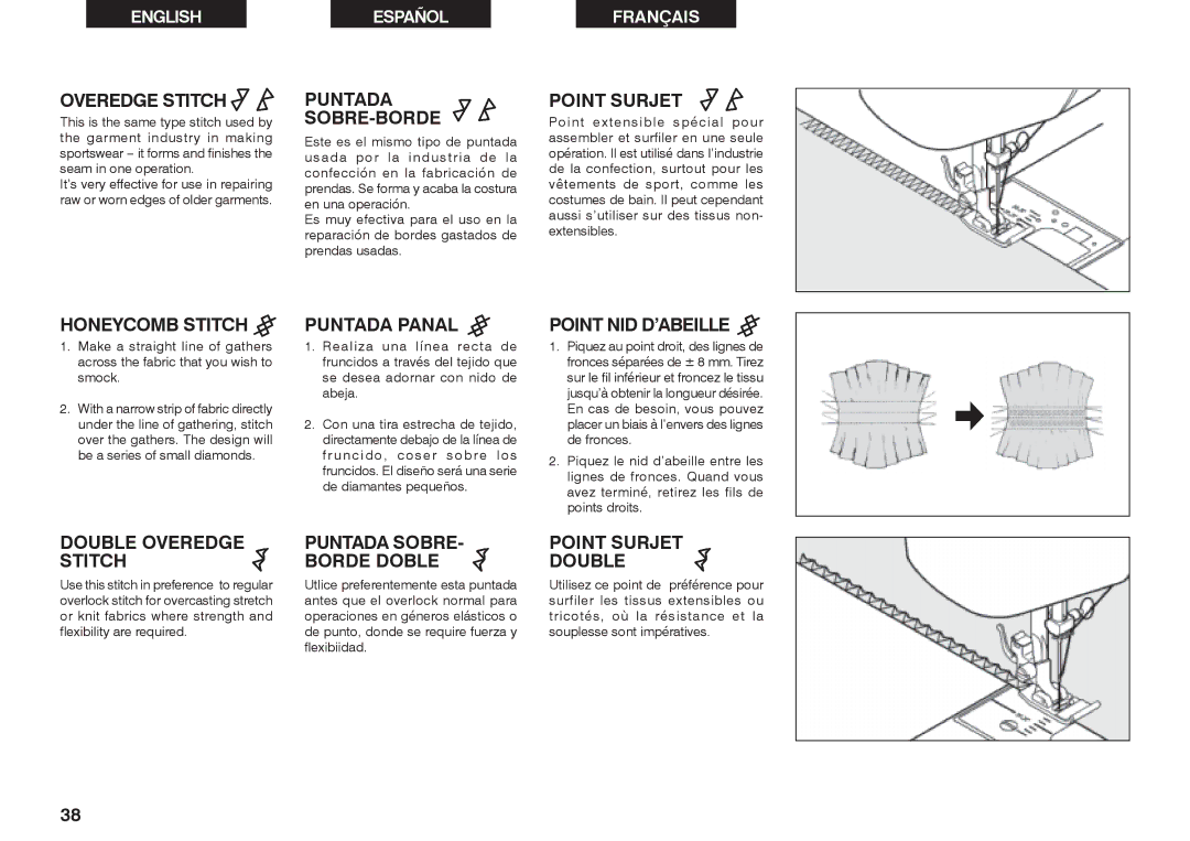 Singer 2639 Puntada SOBRE-BORDE, Point Surjet, Honeycomb Stitch, Double Overedge Stitch, Puntada Panal 