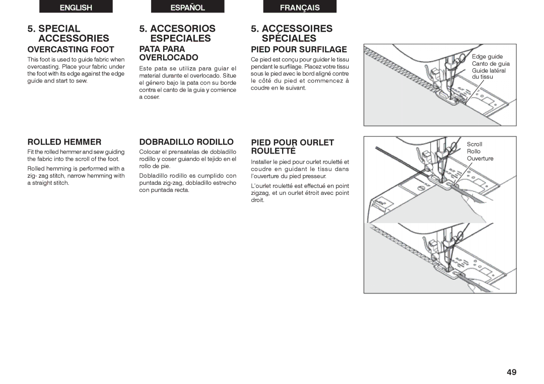 Singer 2639 instruction manual Special Accessories, Accesorios Especiales, Accessoires Spéciales 