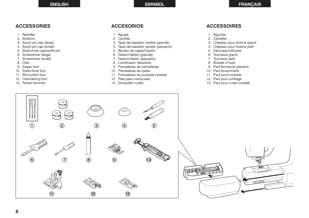 Singer 2639 instruction manual Accessories Accesorios Accessoires 