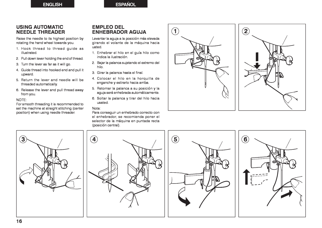 Singer 2639 instruction manual Using Automatic Needle Threader, Empleo Del Enhebrador Aguja, Englishespañol 