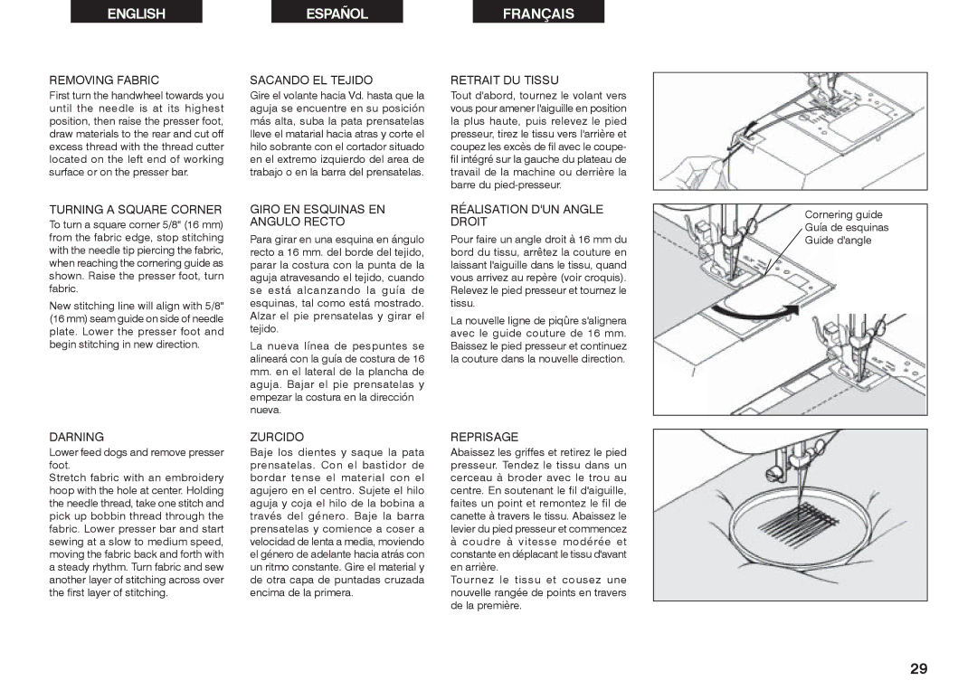 Singer 2662 Removing Fabric, Turning a Square Corner, Darning, Sacando EL Tejido, Giro EN Esquinas EN Angulo Recto 