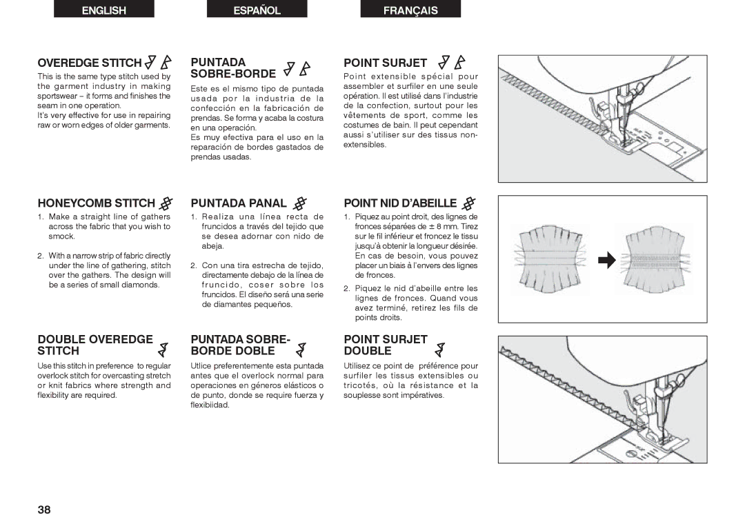 Singer 2662 Puntada SOBRE-BORDE, Point Surjet, Honeycomb Stitch, Double Overedge Stitch, Puntada Panal 