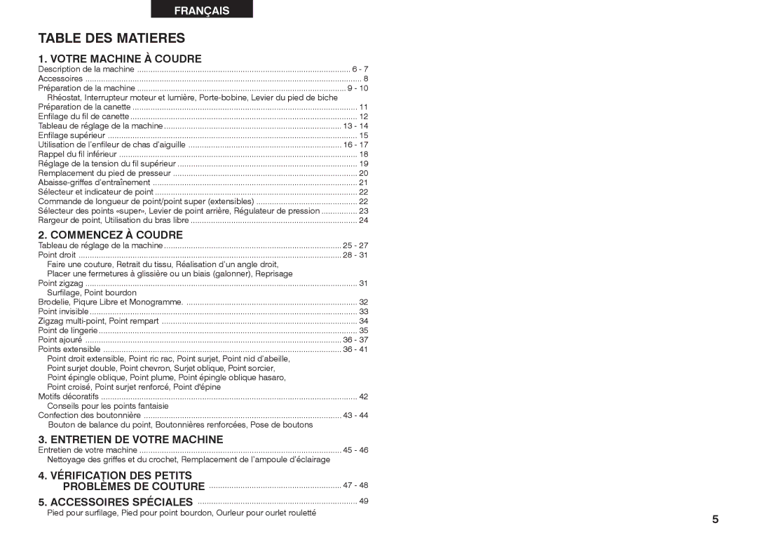 Singer 2662 instruction manual Table DES Matieres, Votre Machine À Coudre 