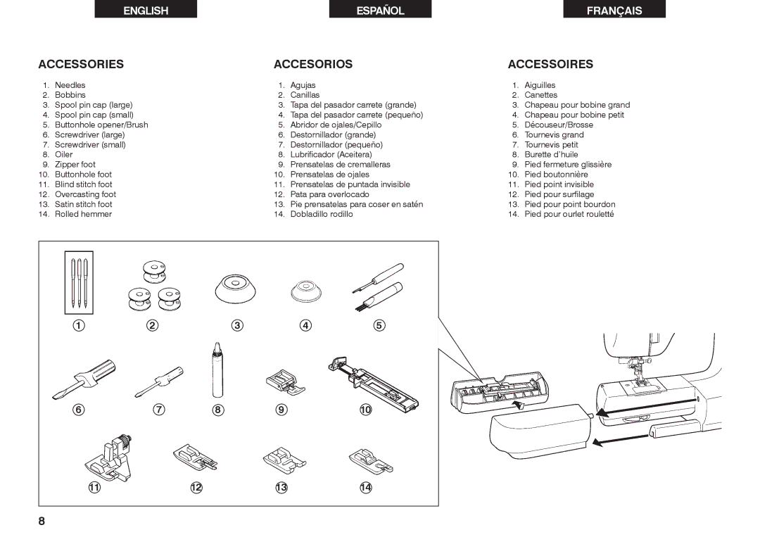 Singer 2662 instruction manual Accessories Accesorios Accessoires 