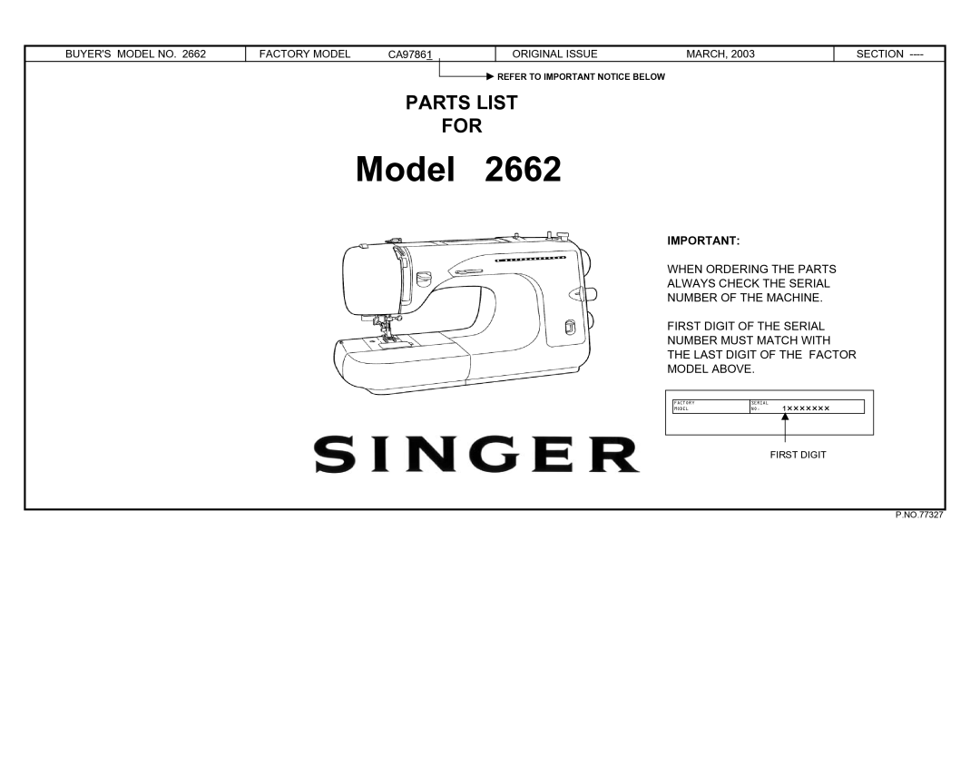 Singer 2662 instruction manual Manual DE Instrucciones Mode D’EMPLOI 