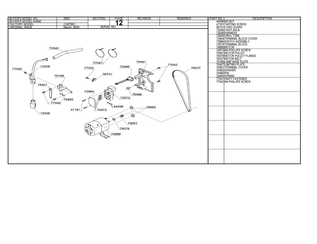 Singer 2662 manual M3 NUT 