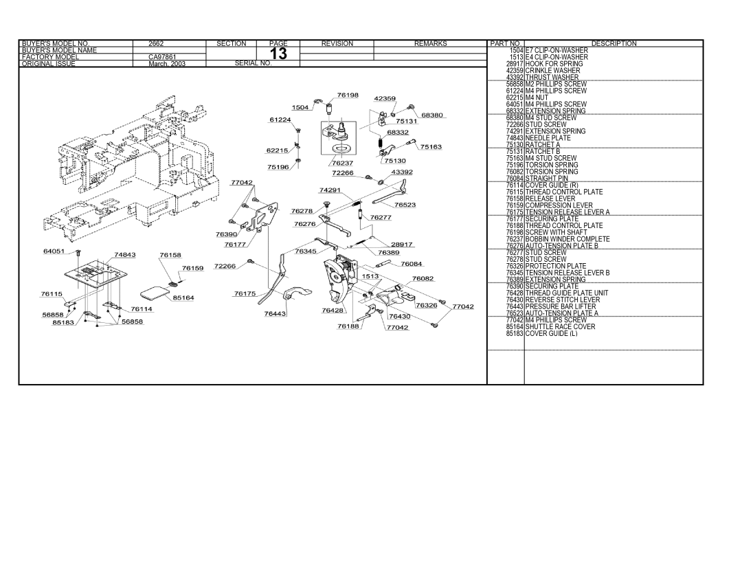 Singer 2662 manual Stud Screw 