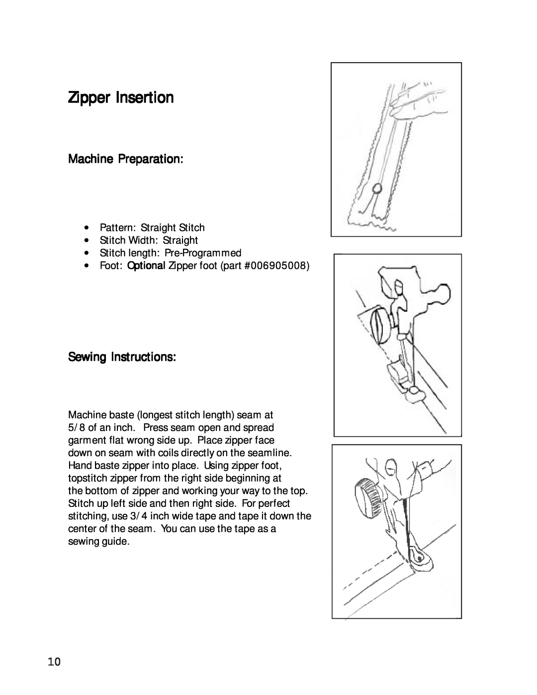 Singer 27 manual Zipper Insertion, Machine Preparation, Sewing Instructions 