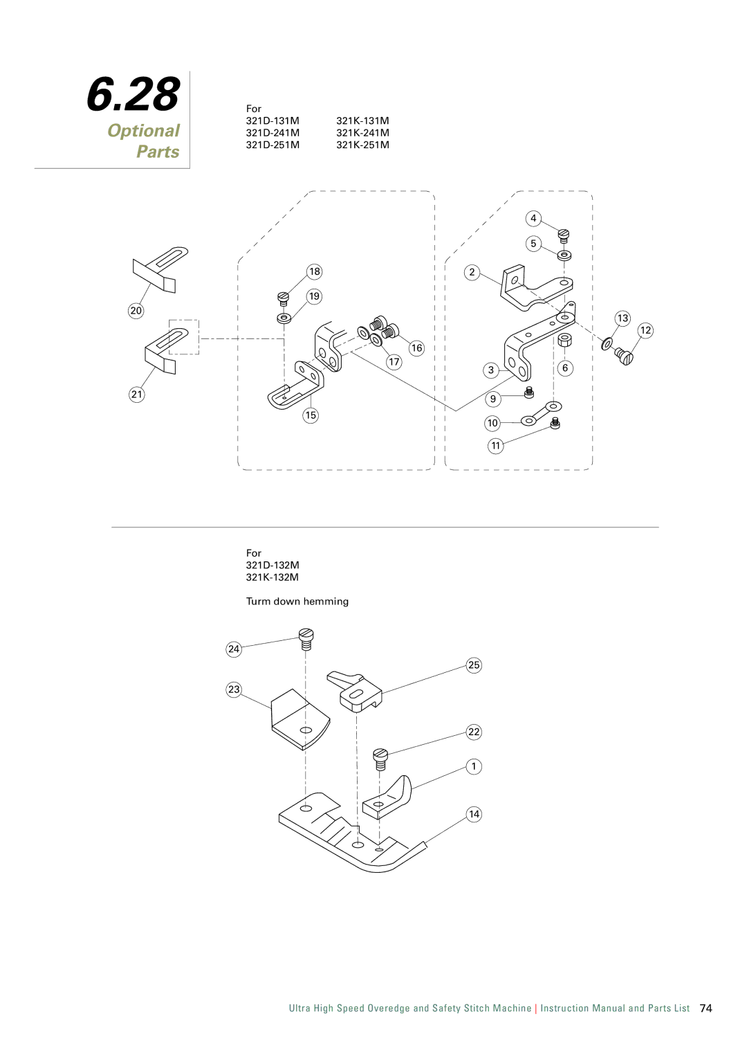 Singer 321K, 321D instruction manual Optional, Parts 