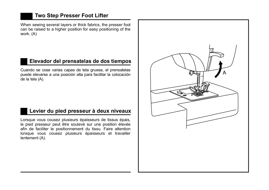 Singer 3323 Two Step Presser Foot Lifter, Elevador del prensatelas de dos tiempos, Levier du pied presseur à deux niveaux 
