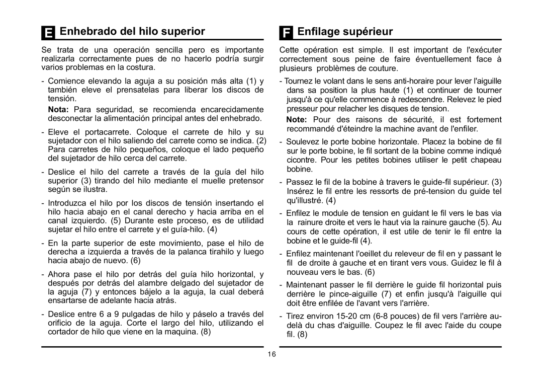 Singer 3323 instruction manual Enhebrado del hilo superior Enfilage supérieur 
