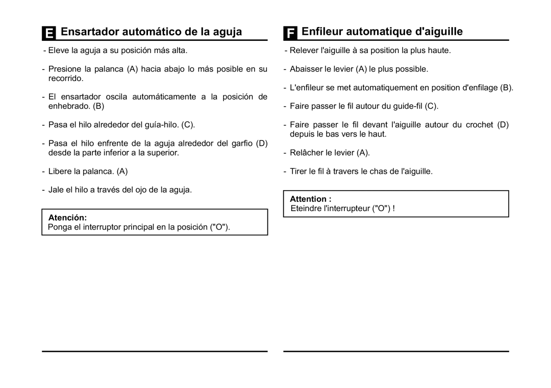 Singer 3323 instruction manual Ensartador automático de la aguja, Enfileur automatique daiguille 