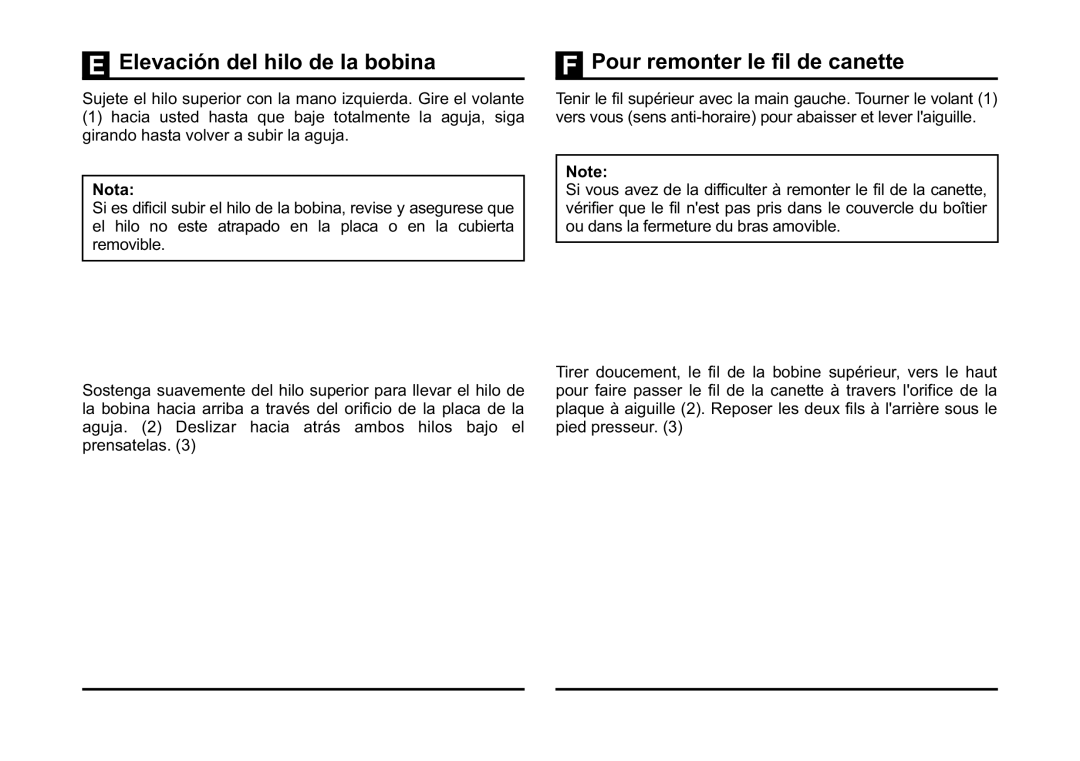 Singer 3323 instruction manual Elevación del hilo de la bobina, Pour remonter le fil de canette, Nota 