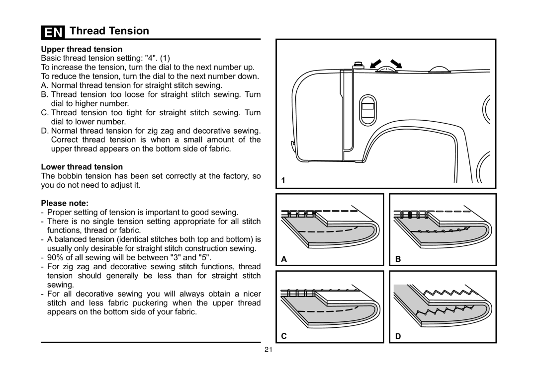 Singer 3323 instruction manual Thread Tension, Upper thread tension, Lower thread tension 