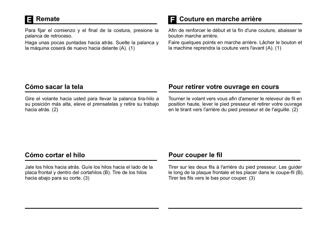 Singer 3323 Remate, Cómo sacar la tela, Cómo cortar el hilo, Couture en marche arrière, Pour couper le fil 