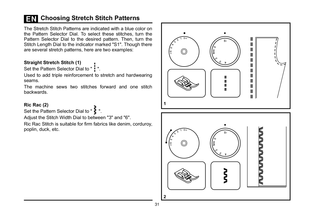 Singer 3323 instruction manual Choosing Stretch Stitch Patterns, Straight Stretch Stitch, Ric Rac 