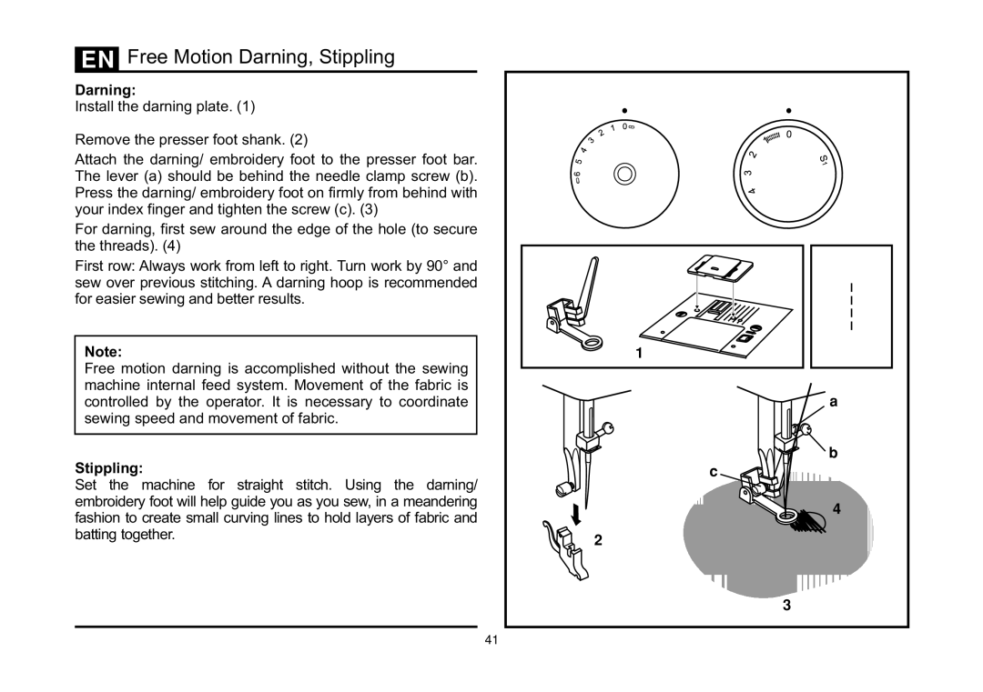 Singer 3323 instruction manual Free Motion Darning, Stippling 
