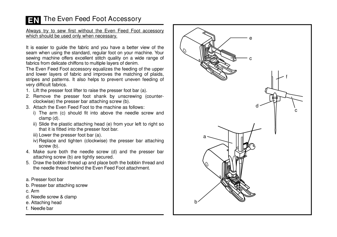 Singer 3323 instruction manual Even Feed Foot Accessory 