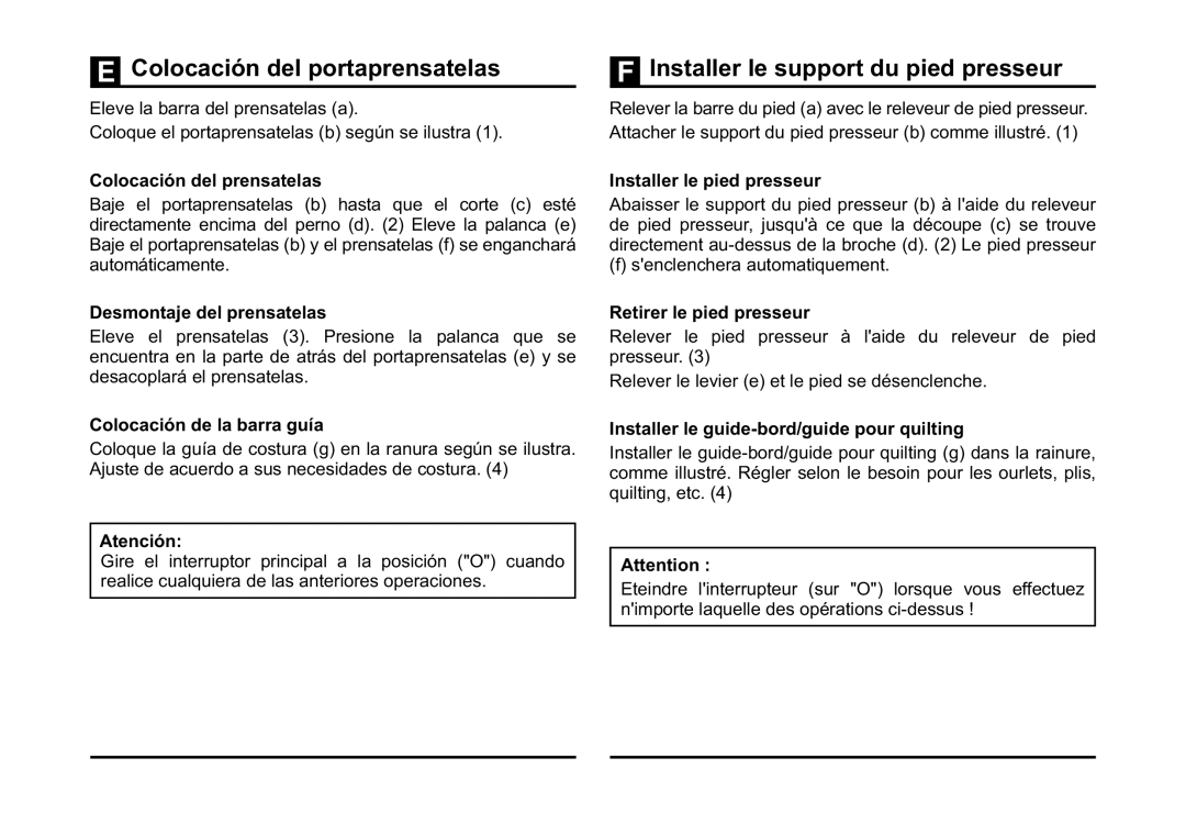 Singer 3323 Colocación del prensatelas, Desmontaje del prensatelas, Colocación de la barra guía, Retirer le pied presseur 