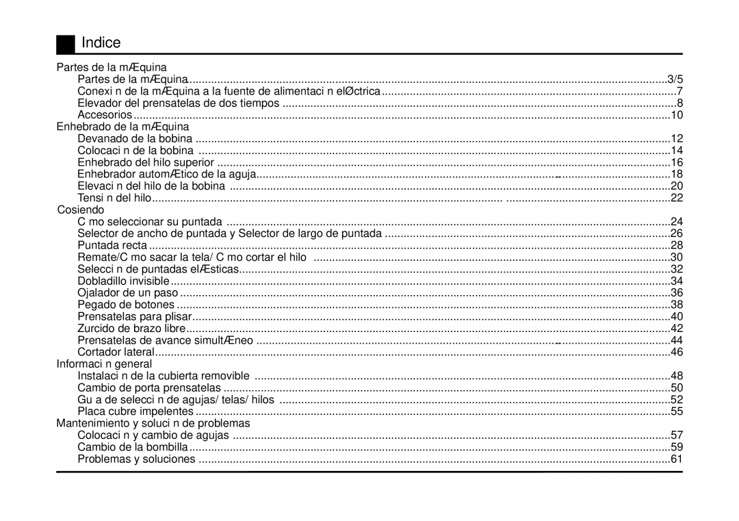 Singer 3323 instruction manual Indice 