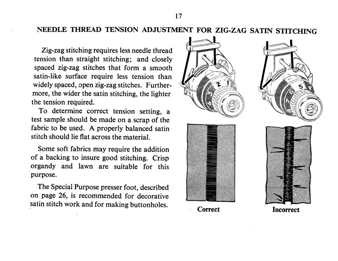 Singer 337 manual Adjustment For ZIG-ZAG, Satin Stitching 