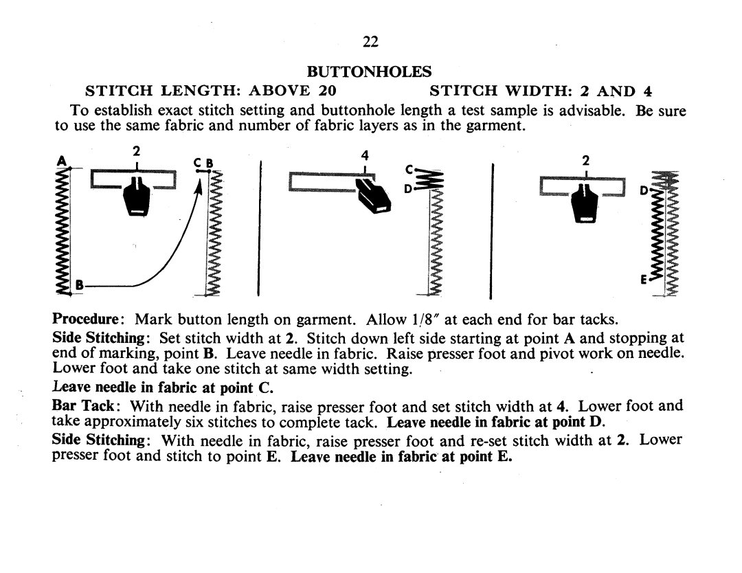 Singer 337 manual Buttonholes Stitch Length Above Stitch Width 2 