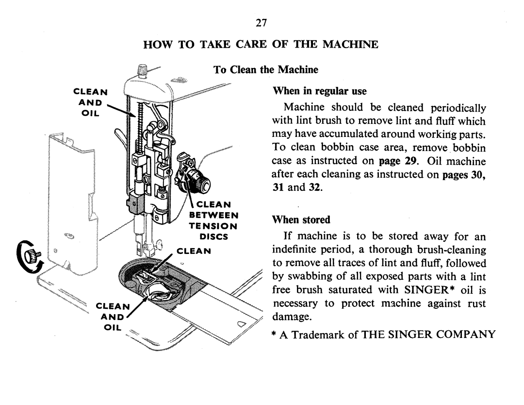 Singer 337 manual HOW to Take Care of the Machine, When stored 